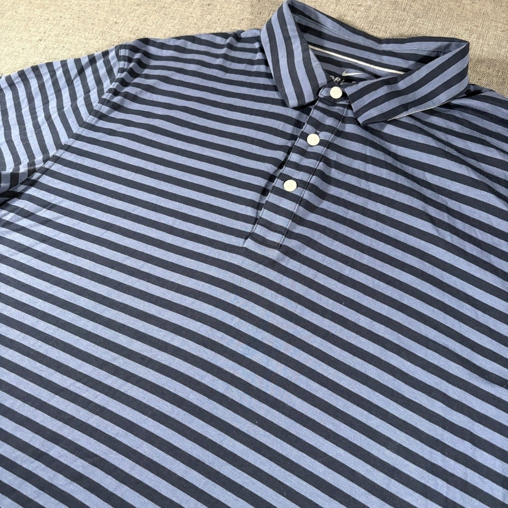 Nike Dri-FIT Polo Shirt Mens XL Blue Striped Short Sleeve Standard Fit Golf Top